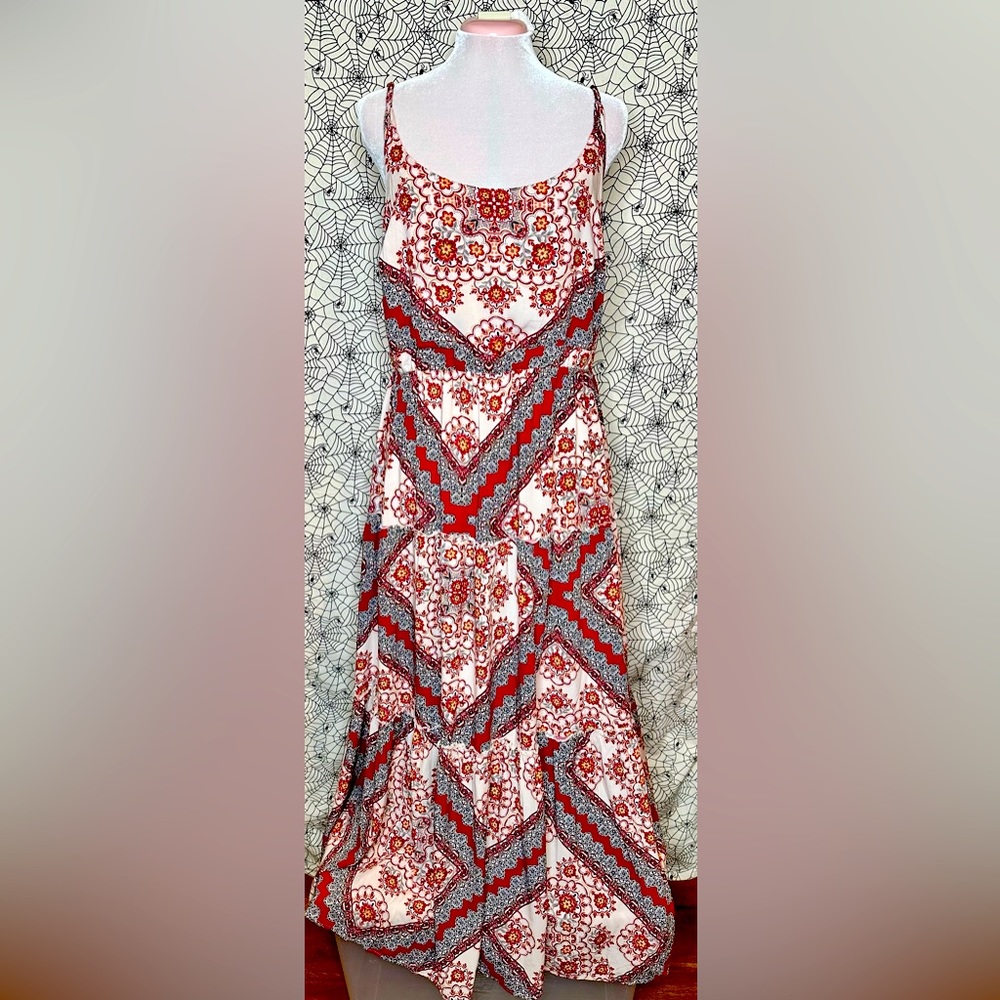 TORRID RED SCARF PRINT CHALLIS MAXI DRESS